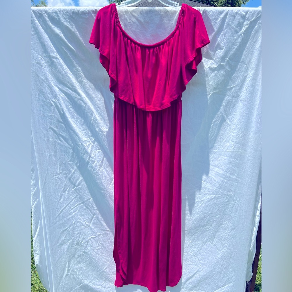 Maternity dress hot pink off the shoulder size large
